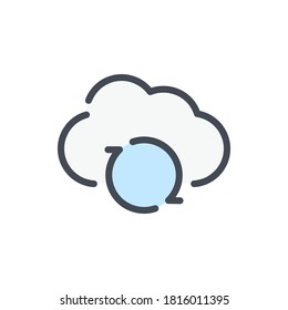 Icono de línea de color de respaldo del servicio de nube. Actualizar el símbolo colorido del contorno del vector de nube.