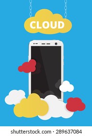  cloud service with cell phone and cloud symbol vector graphic