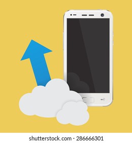  cloud service with cell phone, upload and cloud symbol vector graphic