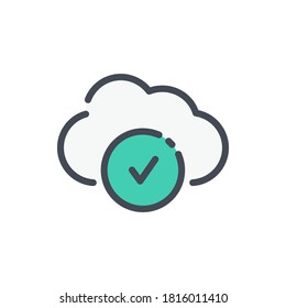 Cloud Service with Check Mark color line icon. Cloud server with Tick vector outline colorful sign.