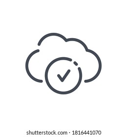 Cloud Service with Check Mark line icon. Cloud server with Tick vector outline sign.