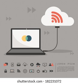 cloud service communication with notebook vector