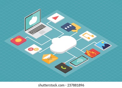 Cloud service concept, isometric 3d flat vector