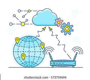 Cloud service concept vector illustration. Create your own personal Cloud service with online document editing, calendar and contact synchronization. Vector illustration