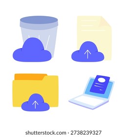 cloud service database icon illustration laptop, folder, trash, and document