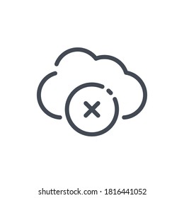 Cloud Service with Delete line icon. Remove from Cloud Server vector outline sign.