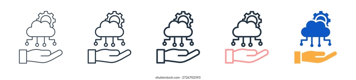 Ícones de estilo diferentes do Serviço de Nuvem definem ilustração de vetor.