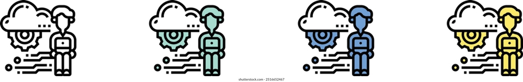 cloud service icon. Outline, Green, Blue and Yellow Style Design Isolated On White Background