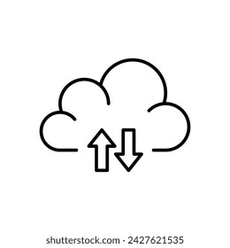 Cloud Service Symbol Vektor-Illustration. Wolke mit Pfeil nach unten, oben auf isoliertem Hintergrund. Cloud-Download, Upload-Schild-Konzept.