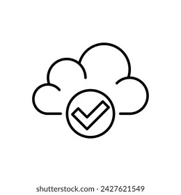 Cloud service icon vector illustration. Cloud with checkmark on isolated background. Cloud storage with tick sign concept.