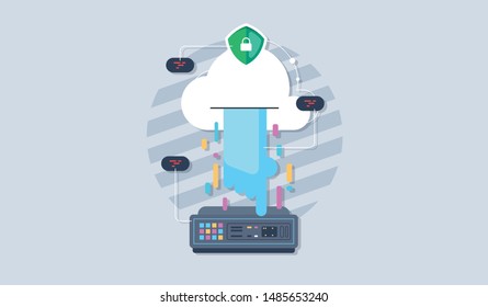 Cloud service. Internet and computer, communication information, server. flat vector illustration