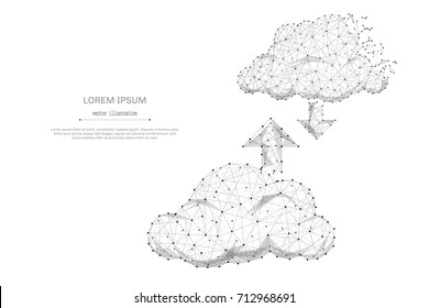 CLOUD service isolated from low poly wireframe on white background. Tochnology and internet. Vector abstract polygonal image mash line and point with destruct shapes.