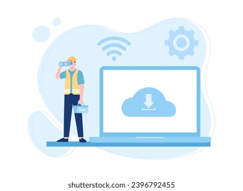 cloud service with laptop image trending concept flat illustration