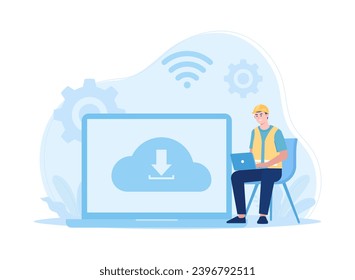 cloud service with laptop image trending concept flat illustration
