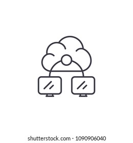 Cloud service linear icon concept. Cloud service line vector sign, symbol, illustration.