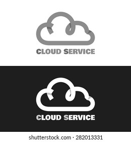 Cloud service logo from paper with curls and shadows. Vector