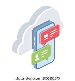 Cloud service, messenger. Vector 3d symbol, isometric, color web icons, new flat style. Creative design idea, concept for infographics.