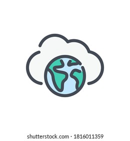 Cloud Service Network Connection color line icon. Globe with Cloud vector outline colorful sign.