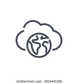 Cloud Service Network Connection line icon. Globe with Cloud vector outline sign.