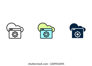 servicio de nube e icono de red. Ilustración de elemento simple. Diseño de símbolos de esquema de concepto de servicio en la nube y de red.