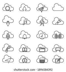 Cloud Service And Network Related Icons. Database And Online Storage Vector Icon Set