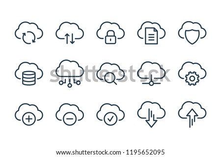 Cloud service and network related line icons. Database and online storage vector linear icon set.