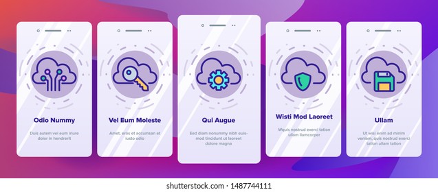 Cloud Service Onboarding Mobile App Page Screen Vector Illustrations