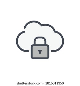 Cloud Service Password color line icon. Lock with cloud vector outline colorful sign.