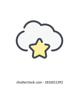 Cloud Service Review color line icon. Favorite star with cloud vector outline colorful sign.