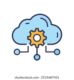 Cloud service setup. Cloud computing, data storage, network, and gear configuration.