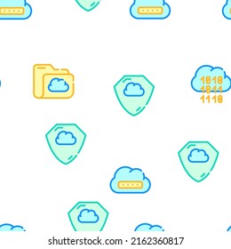 Cloud Service Storage Collection Vector Seamless Pattern Color Line Illustration
