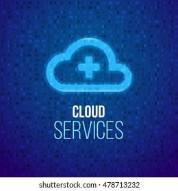 Cloud service symbol. Cyber security concept. Vector design illustration with abstract background.