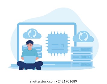 servicio en la nube con el concepto de tendencia de signo de sincronización ilustración plana