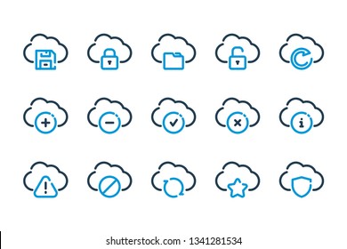 Cloud service and technology line icons. Cloud network and data vector linear icon set.