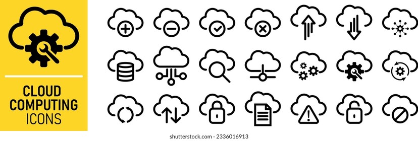 Cloud service and technology line icons collection. Computer cloud, Cloud hosting,Storage network vector ilustration.