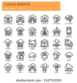 Servicio en la nube , Iconos perfectos en línea delgada y en píxeles