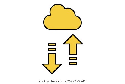 Cloud service upload and download line icon with arrows and cloud storage symbol, Vector Illustration