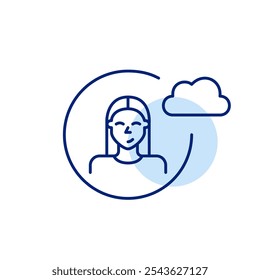 Cloud service user. Female avatar. Protected personal virtual data storage. Pixel perfect vector icon