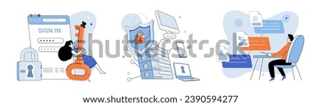 Cloud service vector illustration. Cybersecurity is crucial for protecting information in digital realm Cloud storage offers convenient and secure way to store business data Digital businesses rely