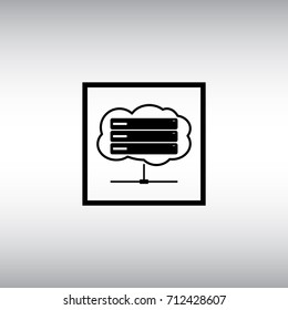 Cloud service vector sign. Data center flat vector icon. Online server connection square button.