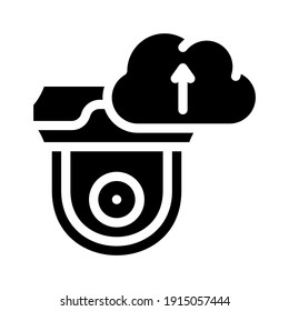 servicio en la nube para el vector de iconos de glifos de cámara de vídeo. servicio en la nube para la señal de cámara de vídeo. símbolo de contorno aislado ilustración negra