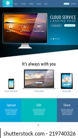 Cloud service website landing page template vector illustration