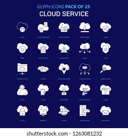 Cloud Service White icon over Blue background. 25 Icon Pack