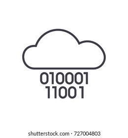 cloud service,digits zero one,binary code vector line icon, sign, illustration on background, editable strokes