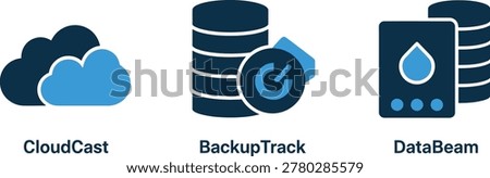 Cloud services and data storage icons with database technology information computing software application collection computer connection cryptography directory document download exchange