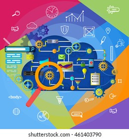 Cloud services device for computer and tablet phone. Web and application development banner