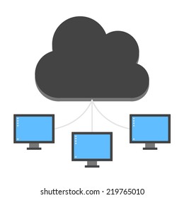 Cloud services icon. Black cloud with computers.
