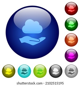 Cloud Services Icons On Round Glass Buttons In Multiple Colors. Arranged Layer Structure