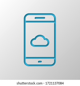 Cloud services on mobile phone, internet technology, remote data storage, outline design. Paper design. Cutted symbol with shadow