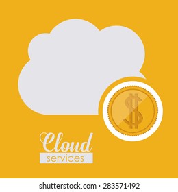 Cloud services over yellow background, vector illustration